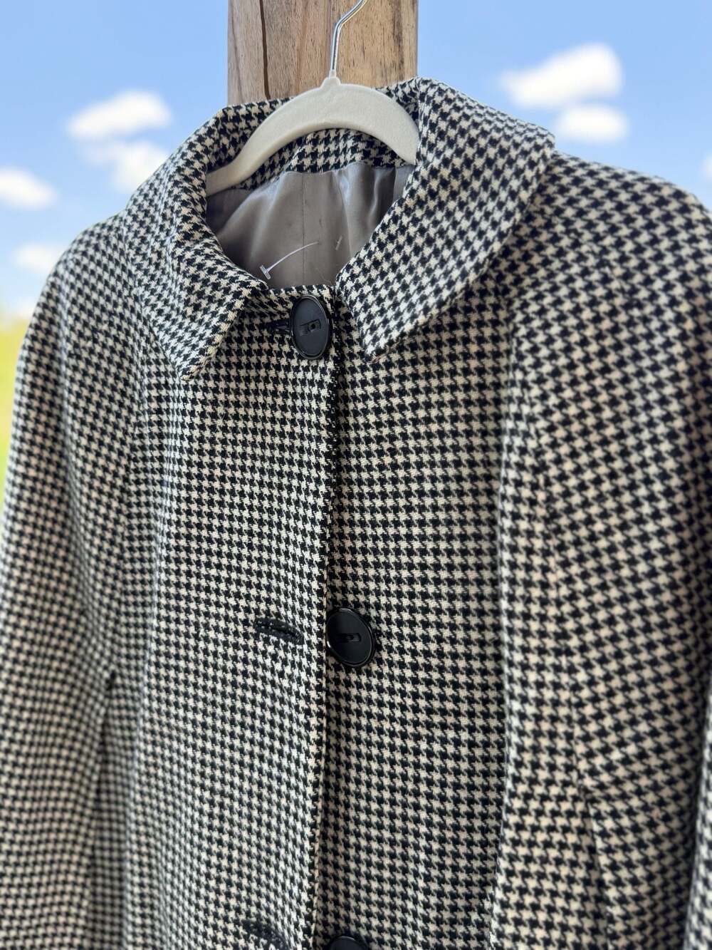 Vintage Black and White Houndstooth Wool Blend Swing Cape Coat